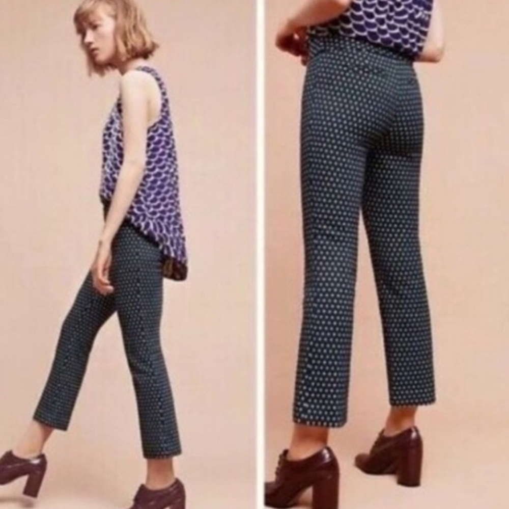 Anthropologie Cartonnier Charlie Crop Flare Green Pants Lorie Size 6 Rise 9" in